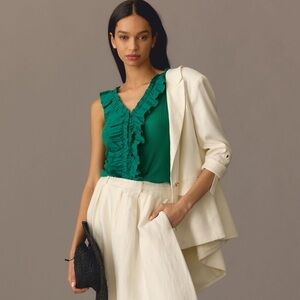 Anthropologie Pilcro Ruffled Sleeveless Top Green